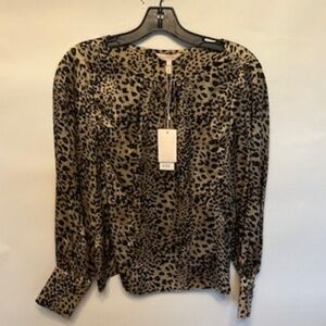 Rebecca Taylor Lynx Print Long Sleee 100% Sulk Blouse